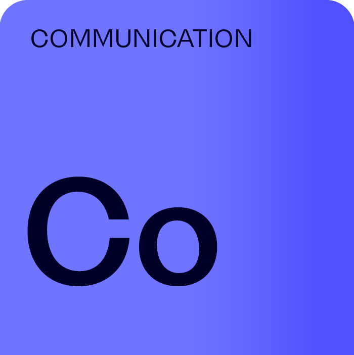 Blue tab, like a periodic table entry labelled with Co, meaning Communication.