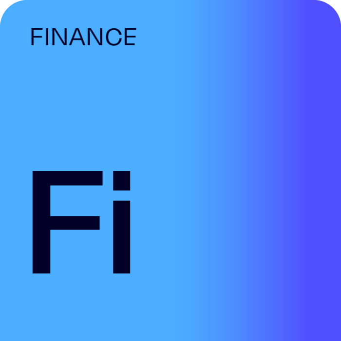 Blue tab, like a periodic table entry labelled with Fi, meaning (Business) Finance.