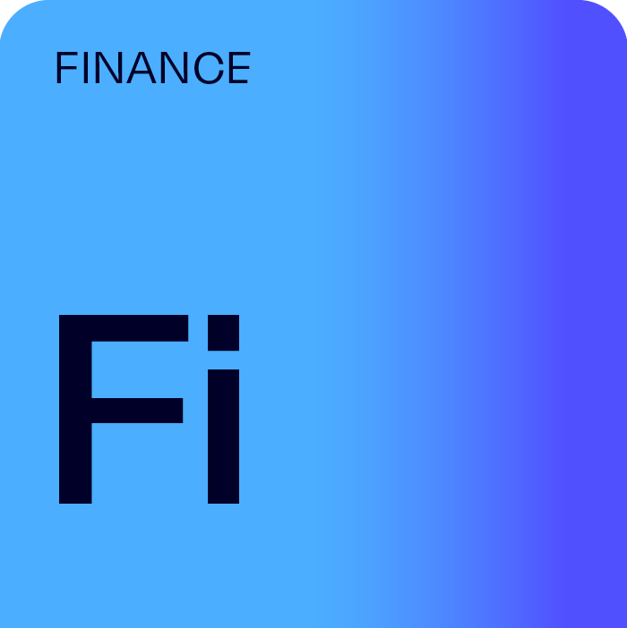 Blue tab, like a periodic table entry labelled with Fi, meaning (Business) Finance.