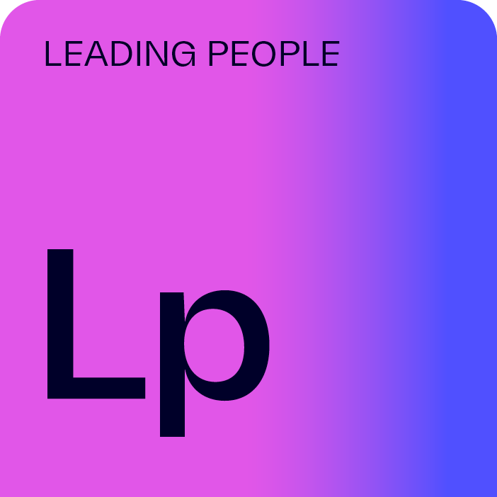 Purple tab, like a periodic table entry labelled with Lp, meaning Leading People.