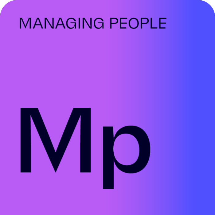 Purple tab, like a periodic table entry labelled with Mp, meaning Managing People.