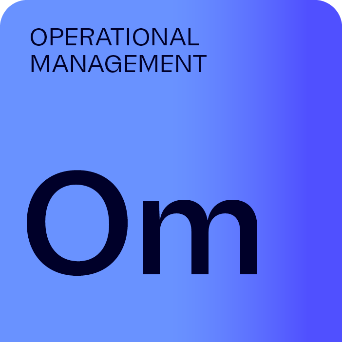 Blue tab, like a periodic table entry labelled with Om, meaning Operational Management.