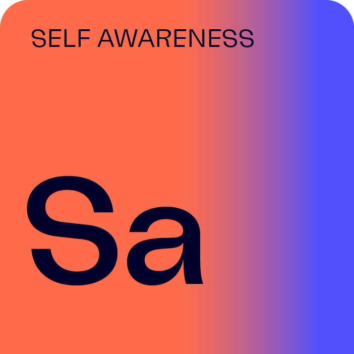 Orange tab, like a periodic table entry labelled with Sa, meaning Self-Awareness.