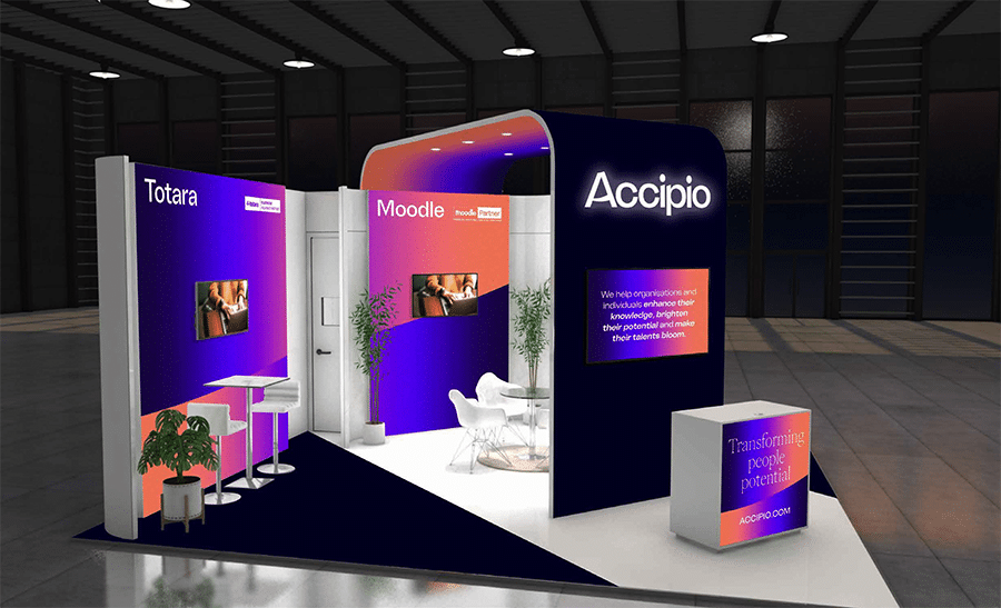 Mock-up of a stand for a conference with Accipio branding.